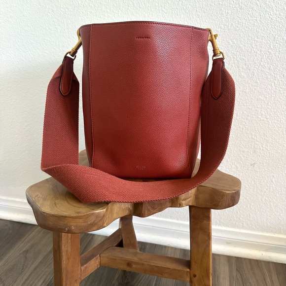 Celine Handbags - Celine Brick Red Tote with Gold Accents